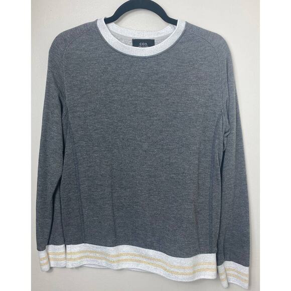 ANTHROPOLOGIE SWEATER S COA GRAY GLITTER GOLD SHIMMER STRIPED CREWNECK PULLOVER - Picture 1 of 9
